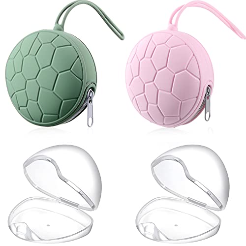 Image of Nuanchu 4 Pieces Pacifier Holder Case Set 2 Silicone Portable Pacifier Case Cover Pouch for Diaper Bag with 2 Transparent BPA Free Pacifier Storage Container Box(Light Pink, Light Green)
