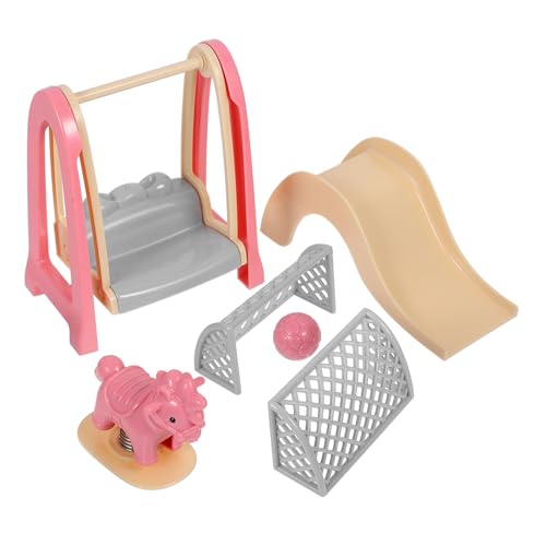 Alasum Juego de Accesorios para Casa de Muñecas Columpio Miniatura Tobogán y Caballito de Madera Decoración Realista para Escenario Infantil Set de Muebles Mini para Juegos y