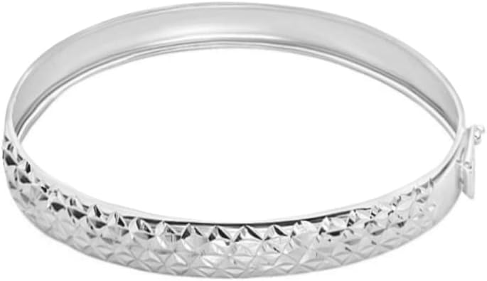Savlano 925 Sterling Silver 9MM Diamond Cut Bangle Bracelet - 14K Gold Plated 7.5” inch Bracelet for Women Comes with Gift Box - Made in Italy