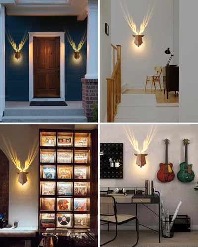 Image of Fuloon Antler Night Light with Remote Control, Adjustable Deer Wall Lamp Battery Operated and Removable Charging for Bedroom, Living Room, Hallway Brown 1 Pc