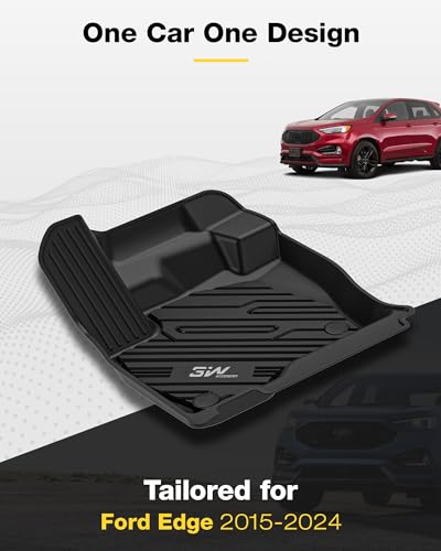 Image of 3W Floor Mats Fit for Ford Edge 2015-2024 and Edge ST 2019-2024, TPE All Weather Custom Fit Edge Floor Liner, 1st & 2nd Row Full Set Car Accessories, Black