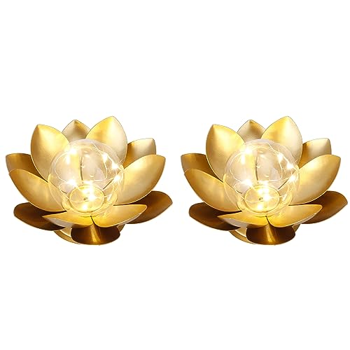 JHY DESIGN Set of 2 Gold Lotus Table Lamp Battery Powered 6''Tall…