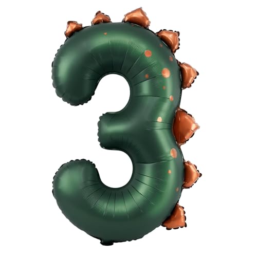 Dinosaur Number 3 Balloon 30 Inch Dark Green Foil Balloon for Dino Theme Jungle 3th Birthday Party Decorations Dino Party Supplies Boys and Girls