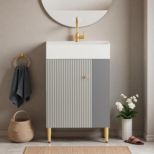 Image of 21.6 inch Freestanding Bathroom Vanity with Ceramic Sink, Matte Gray