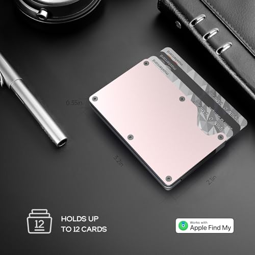 Air Wallet with Built in Tracking Label - Smart Credit Card Holder for use with Apple Find My iOS RFID Blocking Slim Wallet with Trackable Minimalist Front Pocket Wallet (Rosegold)2