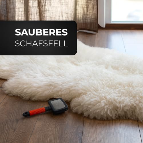 Lammfellbürste für Lammfelle und Schaffelle, Universal-Pflegebürste mit Softgriff, Hundebürste Langhaar, Fellbürste für Haustiere, Hunde Bürste und Katzenbürste Langhaar Kurzhaarbürste, schwarz/rot