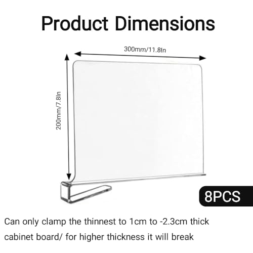 8-Pack Clear Acrylic Shelf Dividers for Closet, Bedroom & Kitchen Organization