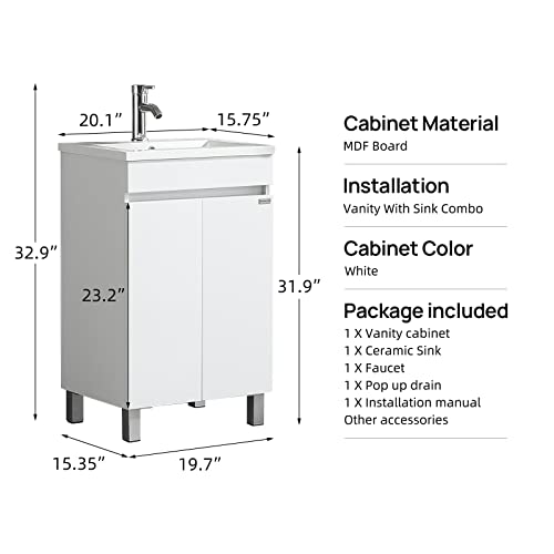 Bathjoy Modern White Single Wood Bathroom Vanity Cabinet With Undermount Vessel Sink Combo Faucet Drain #TOP1