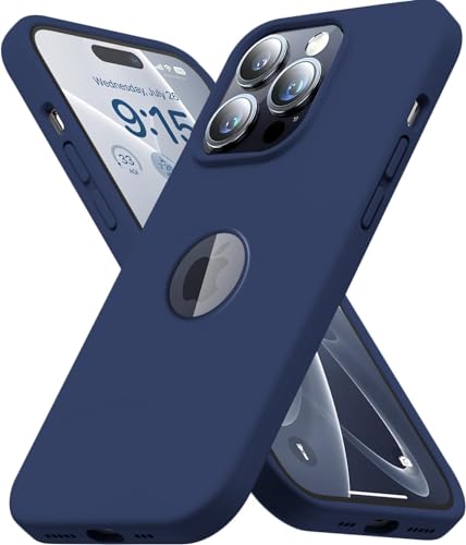 Image of VONZEE Microfiber Logo Cut Cover Compatible with iPhone 15 Pro Case, Liquid Silicone Non-Slip Full Body Protective Cover, with High Raised Camera Protection, Slim Durable Phone Case, Titanium Blue