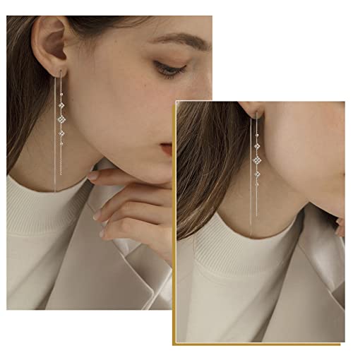 Threader Earrings For Women 925 Sterling Silver Plated Cubiz Zircoina Long Dangle Drop Earrings For Teen Girls #TOP2