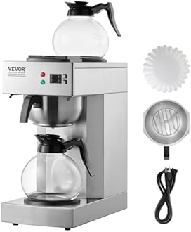 VEVOR 12 Cups Commercial Drip Coffee Maker, Coffee Maker Machine with 2 Glass Carafes and 2 Warmer Plates, Stainless Steel Pour Over Coffee Brewer for Restaurant, Office, Cafe