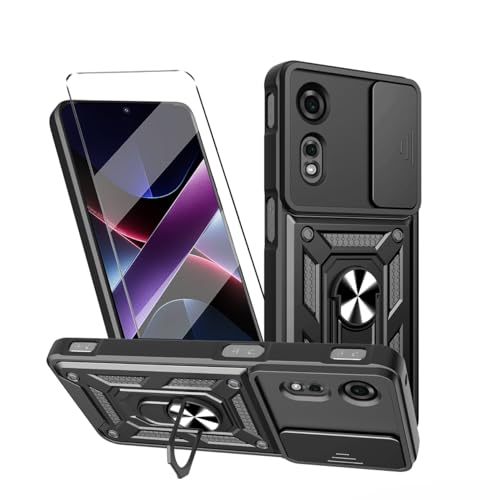 HuiYouMY Funda + Cristal Templado Protectora Capa Compatible with Nubia Neo 2 5G Fundas Funda de Móvil Cristal antirotura con Cubierta Deslizante de la Cámara, Soporte Giratorio de 360 ° Black