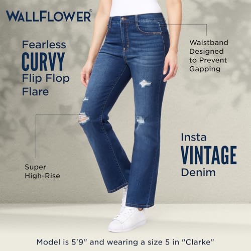WallFlower Women's Juniors InstaVintage Fearless Curvy High-Rise Stretch Flip Flop Flare Ankle Jeans4