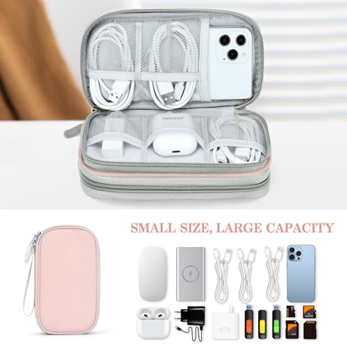 Image of FYY Electronic Organizer, Travel Cable Organizer Bag Pouch Electronic Accessories Carry Case Portable Waterproof Double Layers All-in-One Storage Bag for Cable, Cord, Phone, Earphone-Light Pink