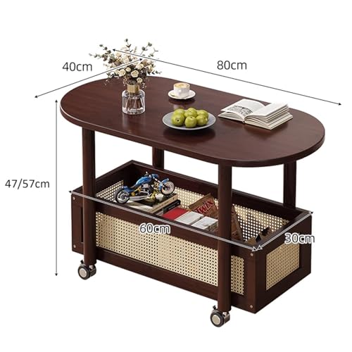 Ovaler Couchtisch mit Stauraum, 2-stöckig, Wohnzimmertisch auf Rollen, perfekt für Tassen, Bücher, Snacks und Zeitschriften, Landhaus-Stil – Bild 3