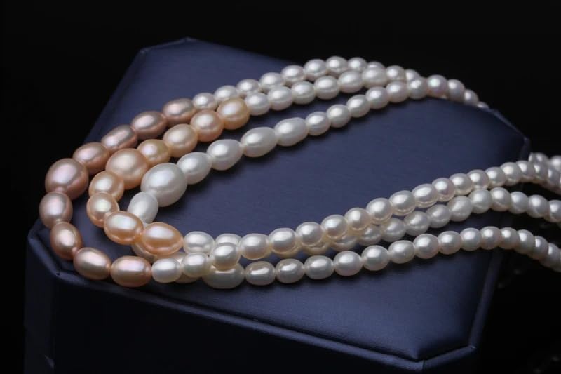 Triple Layer Pearl Choker Necklace, White and Rose Gold Ombre, Statement Collar for Women