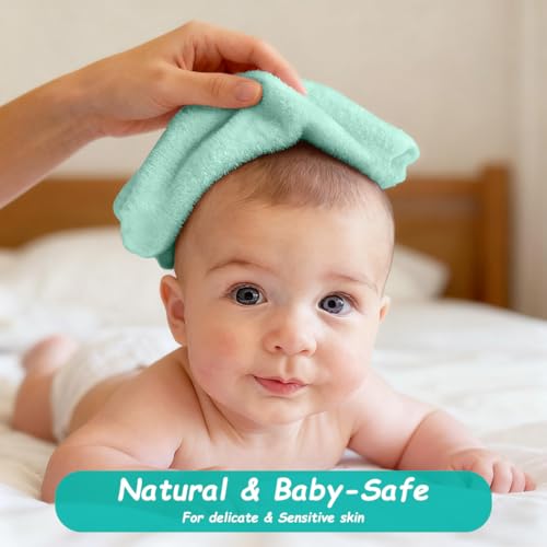 Image of HOMEXCEL Baby Washcloths 12 Pack-Microfiber Coral Fleece Baby Bath Face Towel 7 x 9 Inch Extra Absorbent Soft Burp Cloth and Wash Cloths for Newborn-Infants and Toddlers,Green