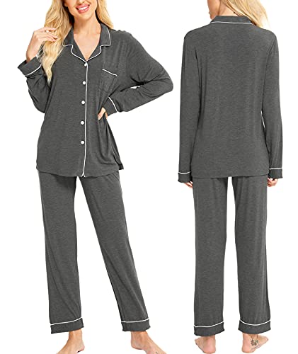 Image of SWOMOG Womens Pajamas Set Long Sleeve Sleepwear Button Down Nightwear Soft Cotton Pj Lounge Sets