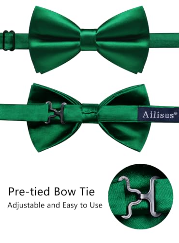 Image of Solid Color Bow Ties for Men Silk Pre-tied Tuxedo Bowtie Set 4PCS | Pre-tied in 3 seconds,adjustable 4PCS bow tie and pocket square cufflinks lapel pin set,wedding,formal,party,prom,graduation
