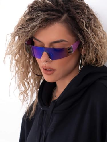 SORVINO Wrap Around Y2K Sunglasses for Women Men, Cyberpunk Trendy Rimless Futuristic Black Silver Sunglasses Fashion3