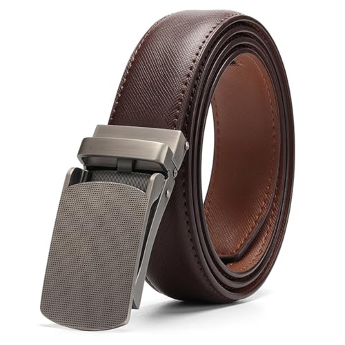 Spolife Men's Belt Automatic Sliding Buckle Belts Leather Sliding Ratchet Belt Adjustable Sliding Buckle Belt Fit Used with Casual or Business Suits