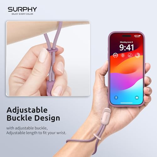 Image of SURPHY 2 Pack Phone Lanyard, Phone Wrist Strap for Case, Camera Wrist Strap | Ultra-Light 2-Color Braided Phone Strap, Cellphone Charm Strap, Anti-Lost Wrist Lanyard for Women and Men, Pink LilacPurple