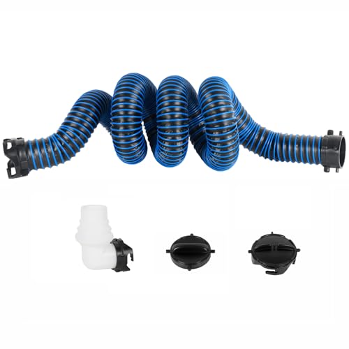 Image of 15FT RV Sewer Hose, EXTREME Heavy Duty 24 Mil TPE Material for Abrasion Resistance and Crush Protection, Camper Sewer Hose Kit with Pre-Attached Bayonet Fittings, 4-in-1 Adapter Elbow, Blue