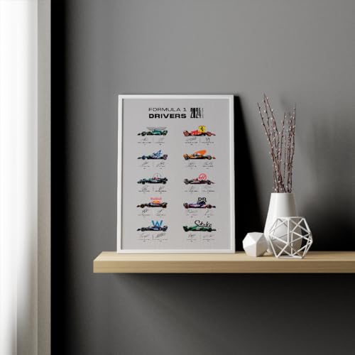 Quadro Decorativo Sem ou Com Moldura F1 Fórmula 1 Pilotos Equipes Drivers 2024 (Moldura Branca)