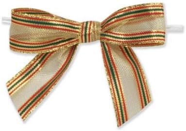 Weststone Christmas Plaid Pre-Tied Bow Set of 50, Twist Tie Bows Satin Bowtie Set, Bow Tie for Food & Gift Package, Christmas Party, Halloween, Birthdays, Weddings, Size 3-1/2"