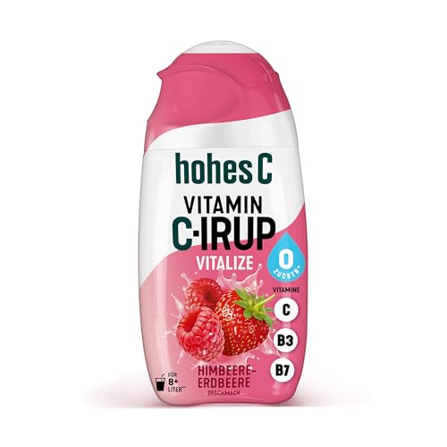 hohes C Vitamin C-IRUP Vitalize Himbeere-Erdbeere-Geschmack 1 x 65ml für ca. 8 Liter Fertiggetränk mit Vitamin B7 Biotin B3 Niacin und Vitamin C ohne zugesetzten Zucker & Caloriefree