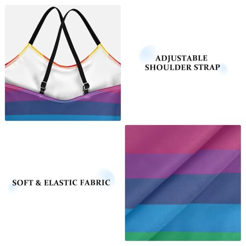 senya Girls Swimsuits One-Piece Swimwear Tie Bathing Suit Beach Summer Round Neck 5-6T Rainbow Horizontal Stripes Pattern3