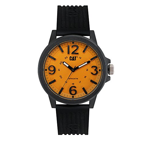 Caterpillar CAT Groovy Erkek Kol Saati 44.5 mm case, Polikarbonat kılıf, Silikon Kayış, Siyah/Sarı, Cat Groovy