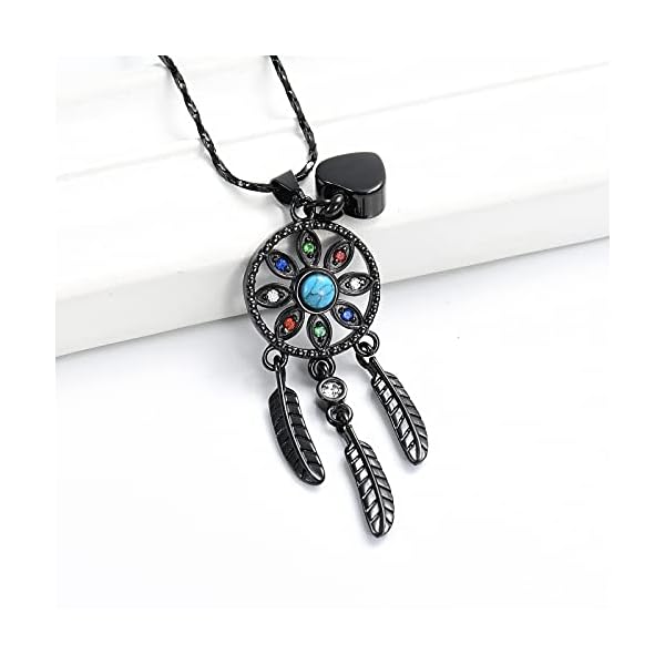 Imrsanl Cremation Jewelry Dream Catcher Urn Necklace for Ashes for Women Men Feather with Flower Keepsake Memory Jewelry Heart Urn Pendant for Human Pet Ashes