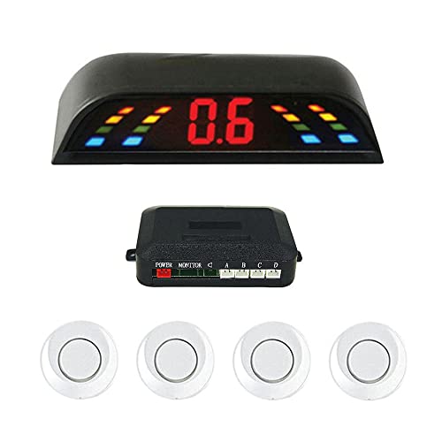Riloer Wireless Car Reversing Radar System Kit Led Display Car Reverse Backup Radar System W/ 4 Sensors Buzzer Beep-Beep Alarm Indicator Silver #TOP3