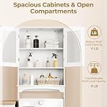 Yaheetech Slim Over the Toilet Storage Cabinet, Frosted Glass Doors, White - Image 5