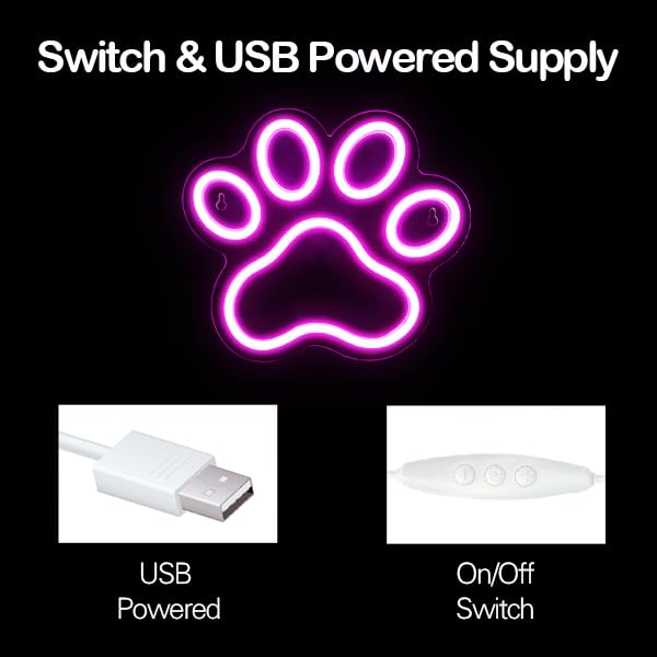 Image of Dog Paw Print Neon Light，Dimmer Dog Led Sign,9.8 * 8.6 Inch Paw Print Neon Sign for Wall Decor,USB Powered Dogs Neon Sign for Kids Bedroom Birthday Christmas Party Gifts(Pink)