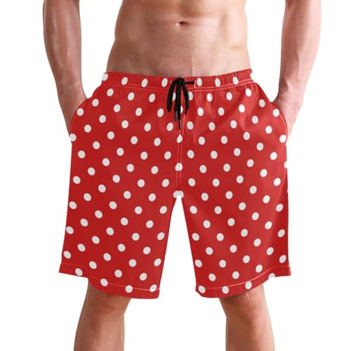 Laprad Men's Swim Trunks Quick Dry Beach Swimsuit Shorts Red Polka Dots with Mesh Lining
