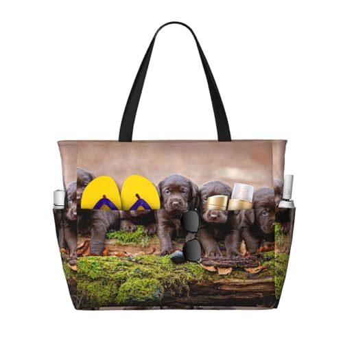 Grand sac de plage chiots labrador en toile robuste avec finitions soignées