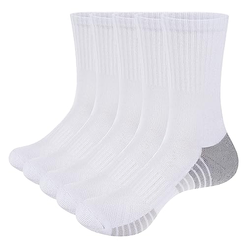 YUEDGE Mens Athletic Crew Socks Cotton Cushioned Moisture Wicking Sport Training Socks for Men 10-12 White 5 Pairs YUEDGE Mens Athletic Crew Socks Cotton Cushioned Moisture Wicking Sport Training Socks for Men 10-12 White 5 Pairs