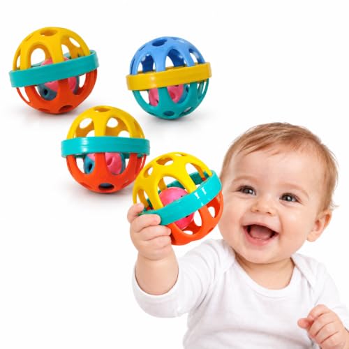 Image of BabyGo Baby Rattle Ball Toy Set for 0 to 12 Months | Newborn Baby Toys | Easy-Grip Soft Sound Sensory Rattles for Infants | Baby Shower Gift | 3 Pcs | Multicolour