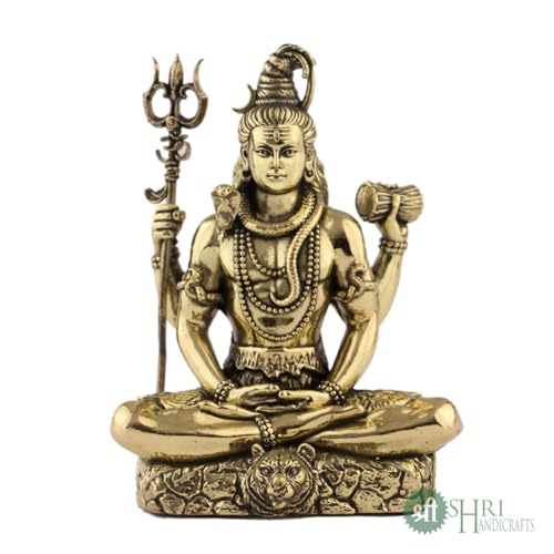 Image of Brass Lord Shiva Statue | 4 inch Shiv Padmasana Sitting Murti Hindu God Idol Figurine Perfect for Decoration Puja & Gifting Purpose Sculpture (Weight- 180gm)