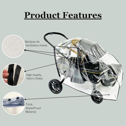 SASHA'S Rain and Wind Cover for Evenflo Pivot Xplore All-Terrain Stroller Wagon, Clear Design, Ventilation Holes, Maximum Coverage (Stroller not Included) Made in USA
