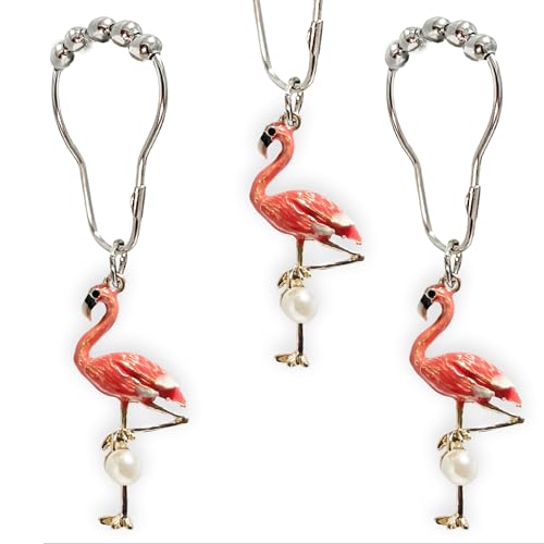 Velozap F2045502 Flamingo Shower Curtain Hooks, Pink Flamingo Bathroom Decor Summer Beach Decorative Shower Curtain Hooks Rings Bathroom Decorative Accessories Set Of 12 cover