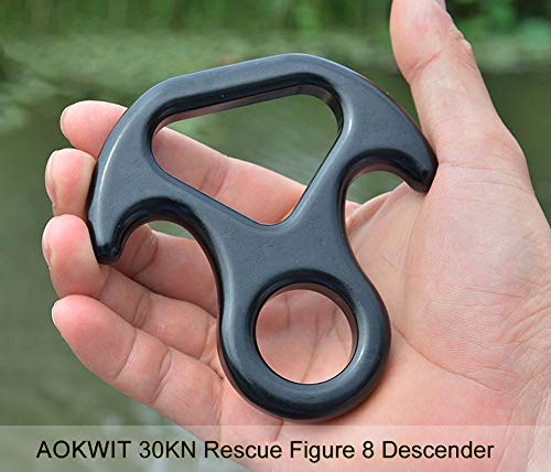 Aokwit 30Kn Rescue Figure, 8 Descender Large Bent-Ear Belaying And Rappelling Gear Belay Device Climbing For Rock Climbing Peak Rescue Aluminum-Magnesium Alloy (Black) #TOP4