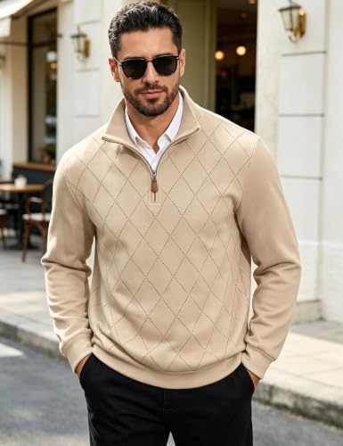 Men's Quarter Zip Pullover Sweatshirts Casual Mock Neck Sweaters - Image 3