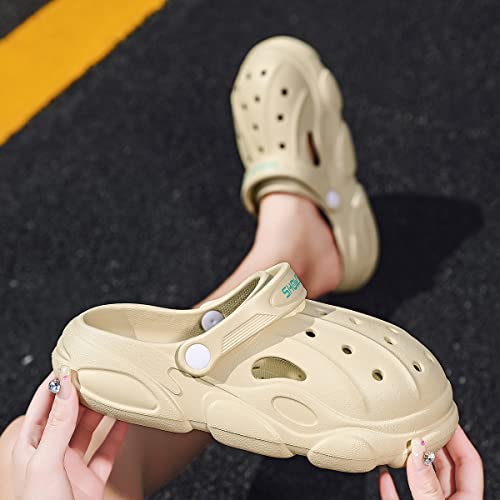 Hydlongr Men's Women's Lightweight Breathable Upper Non-Slip Flat Heel Garden Sandals Beach Slippers Mules Clogs Shoes Apricot 43 #TOP2