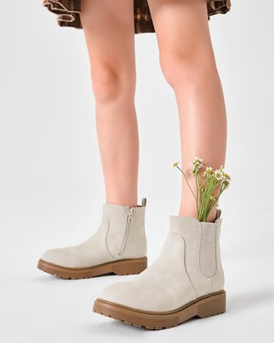 Coutgo Girls Kids Lug Sole Ankle Boots Side Zip Chunky Low Heel Slip On Winter Casual Chelsea Booties Shoes3