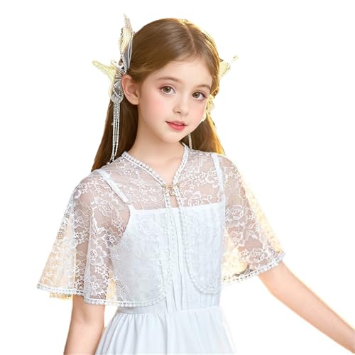 Image of White Lace Cape Floral Bolero Cardigan Shrug Cover Up Jacket for Girls Kids Toddler Child