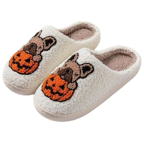 Halloween Pumpkin Slippers For Women Men, Memory Foam House Slippers Soft Plush Bedroom Indoor Outdoor Slippers