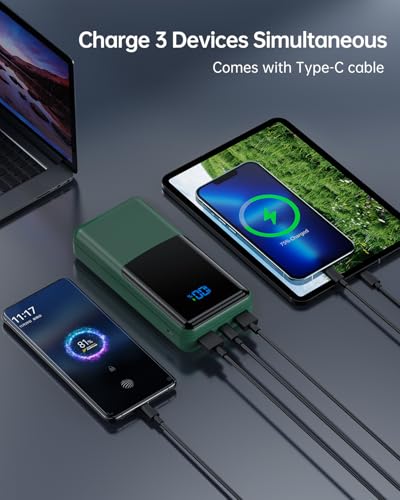 Coblob Power Bank 27000mah, Powerbank Fast Charging with Usb C, External Battery Pack, Mobile Phone Portable Charger with LED Display, PD 3.0 QC 4.0 Charging Bank with 3 Outputs & 2 Inputs (Green) - Image 3